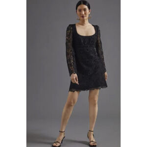 NEW Anthropologie Maeve Embroidered Black Lace Mini Dress - Size 8